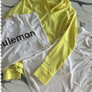 Lululemon Yellow Nylon Peleton Jacket and White Tops Set Lot Sz 4